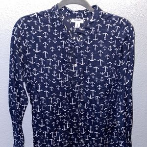 Navy Blue Anchor Button Up